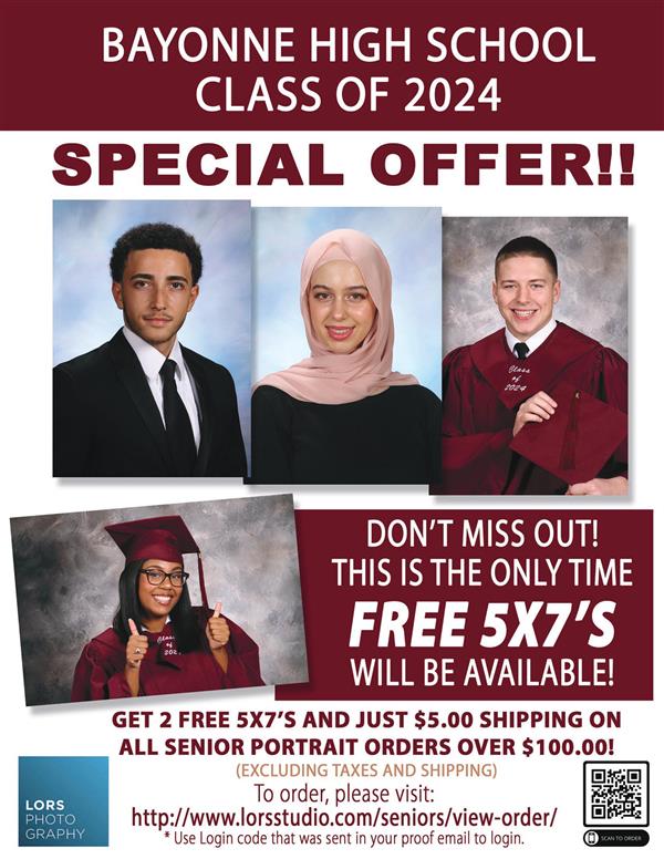 Flyer with pictures of high school students in graduation attire. Special offer for photos. Visit link for more details.